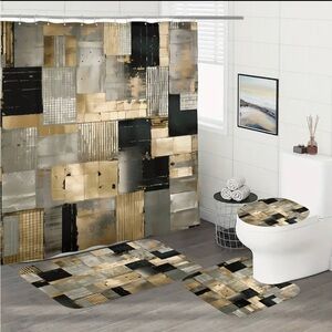 Geometric shower curtain set